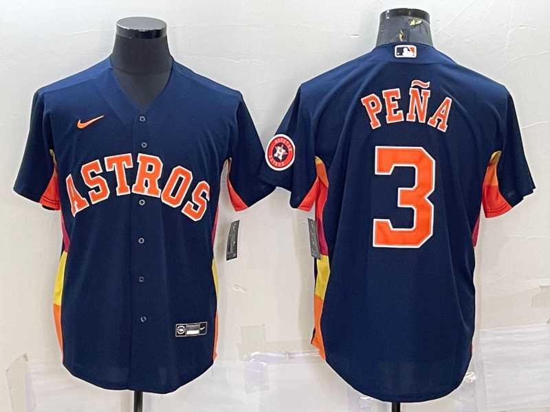 Men%27s Houston Astros #3 Jeremy Pena Navy Blue With Patch Stitched MLB Cool Base Nike Jersey